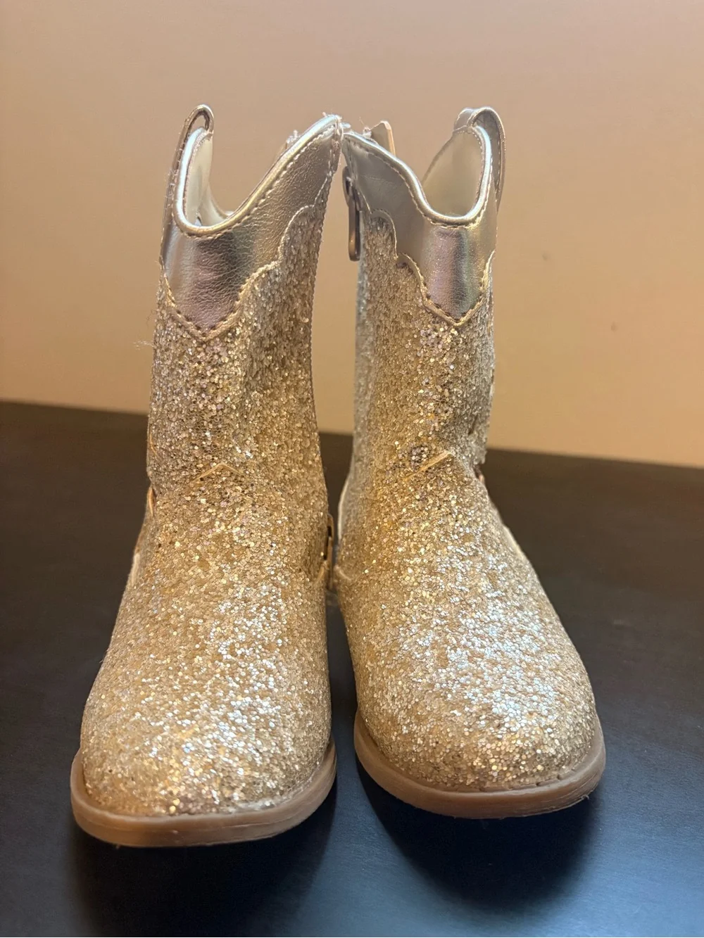 Cat & Jack Girls' Gold Glitter Heart Cutout Boots